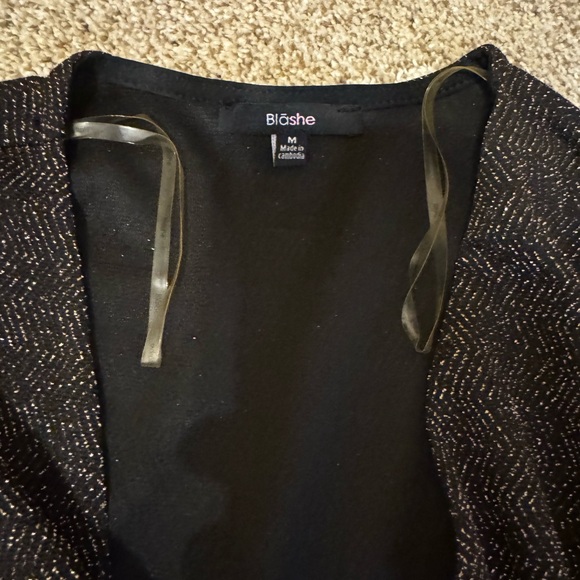 Blashe Black Metallic Shimmer Wrap Mini Dress Size M | Long Sleeve - Picture 14 of 14